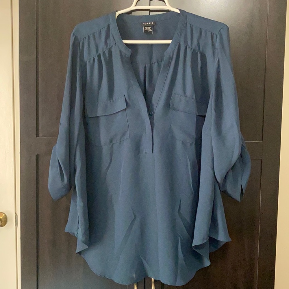 Teal polyester blouse